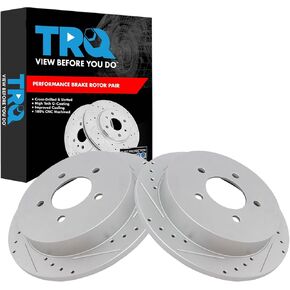 TRQ Rear Performance Brake Rotor Drilled Slotted Pair Set for 2002 Lincoln Blackwood / 1997-2002 Ford Expedition / 2004 Ford F150 Heritage / 1997-2003 Ford F150 / 1998-2002 Lincoln Navigator