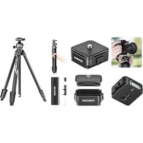 NEEWER LITETRIP LT07 61" Aluminum Travel Tripod with Low Profile Ball Head Dual Center Axis, Arca QR Plate Compatible with Peak Design Tripod Plate V3, CA009 Arca Type Quick Release Plate Kit Included