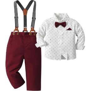 Boarnseorl Baby Boys Pants Sets,Toddler Gentleman Outfits,Infant Long Sleeve Shirt + Pants + Bow Tie + Suspenders