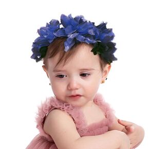 Baby Girls Flower Headband Soft Chiffon Gauze Floral Cluster Baby Headpiece Bridal Wedding Party Fabric Flower Pearl Head Accessories for Little girl (Flower 1 - blue, Elastic)
