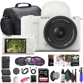 Sony Alpha ZV-E10 II Mirrorless Camera with 16-50mm Lens (White) (ZVE10M2KW) - 64GB Memory Card, Filter Kit, Photo Software, Bag, NP-FZ100 Battery, External Charger, Card Reader, More