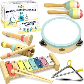 Baby Musical Instruments | Montessori Wooden Music Toys for Toddlers 1-3 | Modern Boho Xylophone for Kids with 15 Songbook | Neutral Colors Educational Percussion Instruments Set