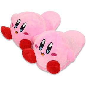 Roffatide Cartoon Kirby Cute Plush Open Back Floor Slippers Indoor Shoes Fuzzy Slippers with Rubber Sole for Women Pink