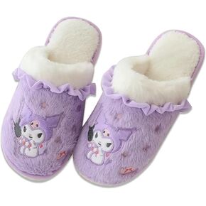 Roffatide Cartoon Cute Plush Open Back Floor Slippers Indoor Shoes Fuzzy Slippers with Rubber Sole for Women