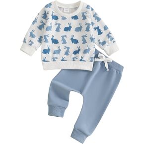 Toddler Baby Boys Easter Outfit 2PCS Sets Infant Boys Long Sleeve O Neck Letters Print Tops + Casual Pants Sets