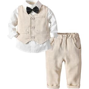 Baby Boys Pants Sets, Infant Long Sleeve Shirt + Pants + Bow Tie + Vest,Toddler Gentleman Outfits