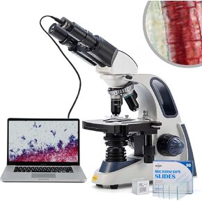 SWIFT SW380B-EC5R-BSC-BS50 40X-2500X Siedentopf Research-Grade Compound Lab Binocular Microscope with 5mp Camera and 150PCS Blank Slides and 200PCS Coverslips