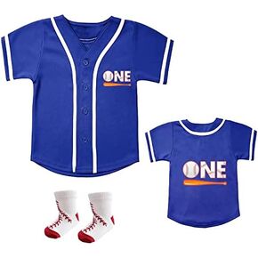 BAICAIYU Baby First Birthday Baseball Jersey and Socks Toddler Button Shirt 1st Birthday Outfit for Boys and Girls