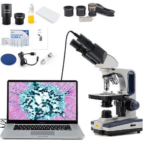SWIFT SW350B-EC5R-5PBC-BS50 40X-2500X Siedentopf Research-Grade Compound Lab Binocular Microscope with 5.0 Megapixel Digital Camera and 5 PCS Prepared Slides and 55 PCS Blank Slides