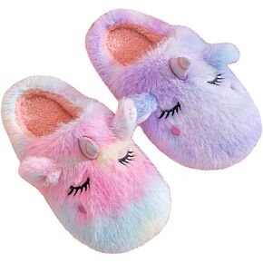 Cute Plush Unicorn Slippers for Women Cartoon Fluffy Fuzzy Rainbow Slippers Cozy House Slippers Indoor Outdoor