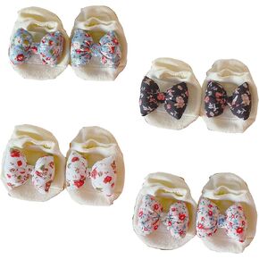 4 Pairs Toddler Baby Girls Socks Floral Anti Slip Grips for Newborn Babies Girls Infant Kids Low Cut Ankle Socks