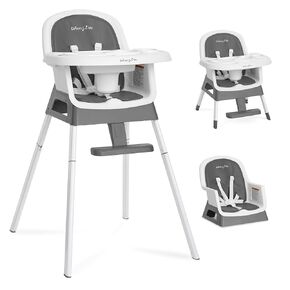 Dream On Me Curio Sit N Seek 3 in 1 Convertible Baby High Chair in Solid Grey, Removable and Adjustable Tray, Portable High Chair, Adjustable Legs, Detachable Footrest & 5 Point Safety Harness