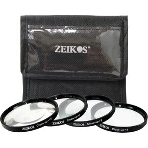 Zeikos 52mm 4 قطعة مرشح عن قرب عالي الوضوح (+1 ، +2 ، +4 و +10 diopters) ، حافة المعادن ، مجموعة التكبير ، مع علبة ديلوكس ومجموعة القماش الألياف المعجزة