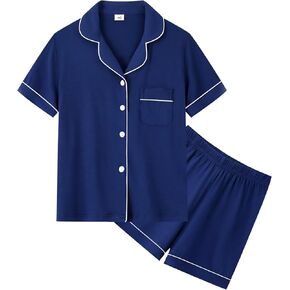 SWOMOG Unisex Girls Boys Modal Pajamas Set Button-Down PJs Short Sleeve Sleepwear Two-Piece Lounge Sets