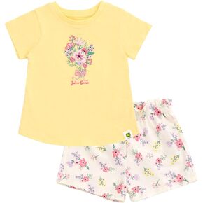 John Deere Floral Girls T-Shirt and French Terry Shorts Outfit Set Toddler to Little Kid Sizes (2T - 7-8)