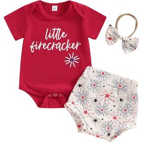 4th of July Baby Girls Outfits Short Sleeve Letters Print T shirt Rompers+Stars Shorts+Headband Summer Clothes Set
