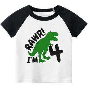Luke and Lulu Funny Shirts Gifts for 4 Year Old Boys – Roar 4 Dinosaur T-Shirt - Construction - Fourth Birthday Outfit -4T-5T