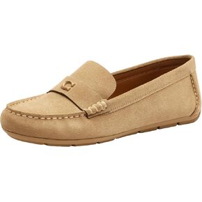 Coach Women's Sculpted C Suede Driver Loafer, Sand, 8.5