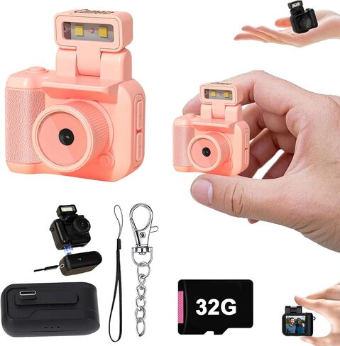Retro Snap Camera，Mini Nostalgic Vintage View Camera，Tiny Snaps Camera，Keychain Digital Photo Camera，Llavero Mini CáMara Retro，1080p Hd with Led Flash Light (16G) in Kuwait