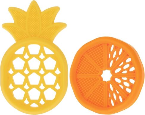 Nuby Soft Silicone Gum Massaging Baby Teether Toy - (2 Pack) Baby Teething Relief Toys for 3+ Months - Pineapple and Orange in Saudi Arabia