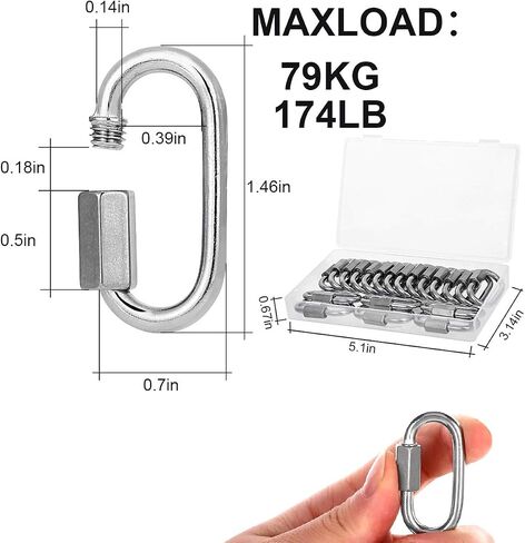12Pcs 3/16Inch Quick Link 304 Stainless Steel,M5 Chain Link Oval Threaded,D Shape Repair Chain,648 Lbs Capacity,Large Dog Chain,Camping Equipment in Saudi Arabia