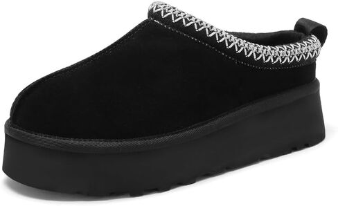 Women's Platform Slippers, Genuine Suede Warm Fleece Lined Anti-Slip Tazz Style for Indoor Outdoor in Saudi Arabia