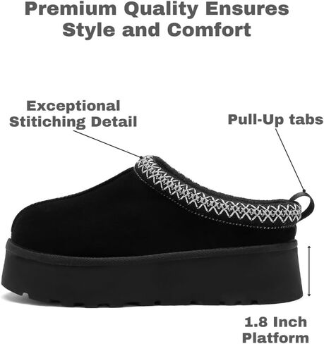 Women's Platform Slippers, Genuine Suede Warm Fleece Lined Anti-Slip Tazz Style for Indoor Outdoor in Saudi Arabia