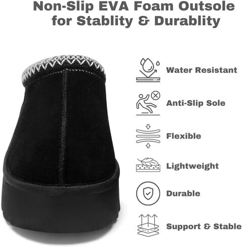 Women's Platform Slippers, Genuine Suede Warm Fleece Lined Anti-Slip Tazz Style for Indoor Outdoor in Saudi Arabia