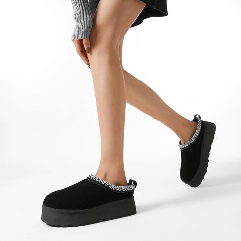 Women's Platform Slippers, Genuine Suede Warm Fleece Lined Anti-Slip Tazz Style for Indoor Outdoor in Saudi Arabia