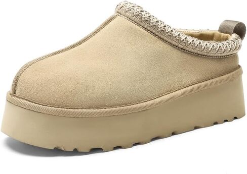 النعال من منصة النساء ، من جلد الغزال الأصلي الصوف الدافئ المبطن على طراز tazz لانزلاق للانزلاق للداخل في الهواء الطلق in Kuwait