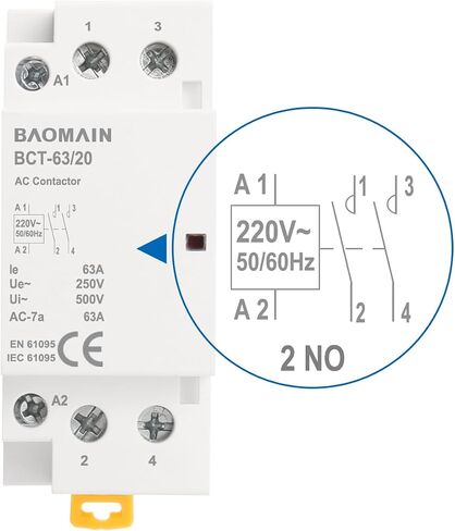 Baomain AC Contactor 32A 2 Pole Normally Open Universal Circuit Control 35mm DIN Rail Mount CE Listed 2NO BCT-32/20 (AC 220V) in Saudi Arabia