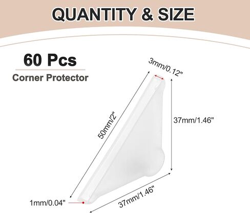 uxcell 60Pcs Triangle Glass Corner Protector, 0.2 x 1.46 Inch Plastic Glass Table Corner Protector Transport Corner Guard for Glass, Ceramics, Wood, and Steel(Rounded Corner, Clear) in Saudi Arabia