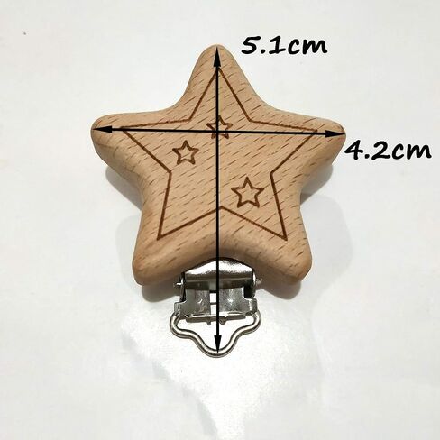 5pcs Natural Wood Suspender Pacifier Clips Cute Beech Wooden Animal Start Shape Clips DIY Beading Pacifier Chain Accessory in Kuwait