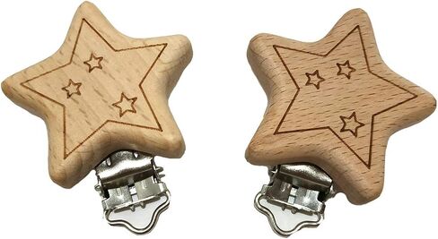 5pcs Natural Wood Suspender Pacifier Clips Cute Beech Wooden Animal Start Shape Clips DIY Beading Pacifier Chain Accessory in Kuwait