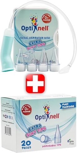 Nasal Aspirator for Baby and Syringes - Nasal Irrigator Bundle with 24 Disposable Tips and 4 Nasal Syringes for Babies | Manual Control & Portable Design (Starter Kit) in Saudi Arabia
