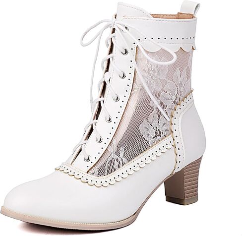 Women Victorian Boots 70s Lace up Ankle Boots Kitten Heel Costume Shoes Side Zipper Round Toe in Kuwait