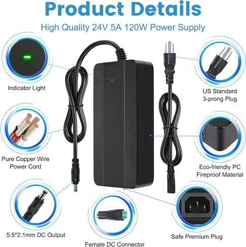 [UL مدرجة] محول إمداد الطاقة 24V 2.5A 60W ، 100-240V AC إلى 24 فولت 2.5 AMP DC CONTRICTER US WALL POWER ADAPTER LOWER in Kuwait