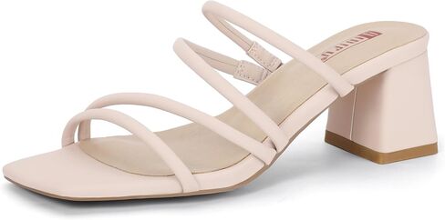 IDIFU IN2 Strappy Heels for Women Square Toe Low Chunky Block Heels Wedding Prom Slip On Dress Shoes for Bride Bridesmaid Comfortable Heeled Slide Sandals Slingback Short Mule Heels in Kuwait