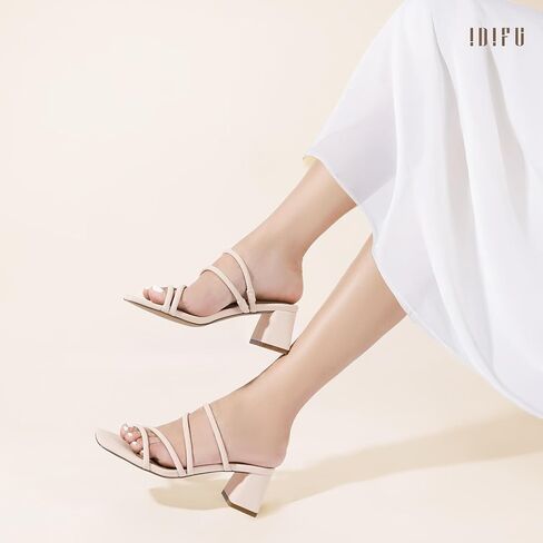 IDIFU IN2 Strappy Heels for Women Square Toe Low Chunky Block Heels Wedding Prom Slip On Dress Shoes for Bride Bridesmaid Comfortable Heeled Slide Sandals Slingback Short Mule Heels in Kuwait