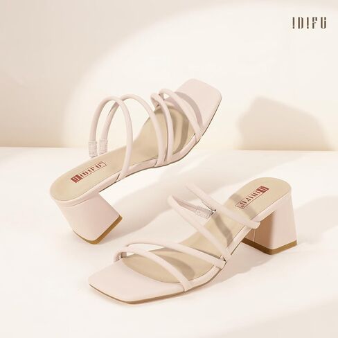 IDIFU IN2 Strappy Heels for Women Square Toe Low Chunky Block Heels Wedding Prom Slip On Dress Shoes for Bride Bridesmaid Comfortable Heeled Slide Sandals Slingback Short Mule Heels in Kuwait