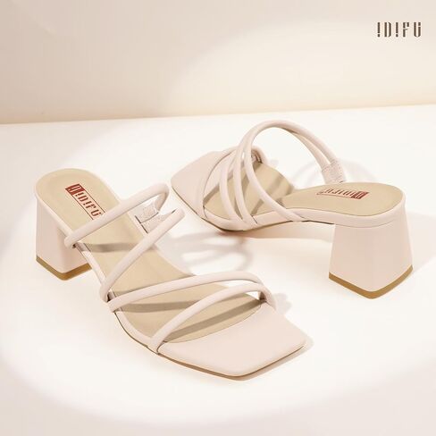 IDIFU IN2 Strappy Heels for Women Square Toe Low Chunky Block Heels Wedding Prom Slip On Dress Shoes for Bride Bridesmaid Comfortable Heeled Slide Sandals Slingback Short Mule Heels in Kuwait