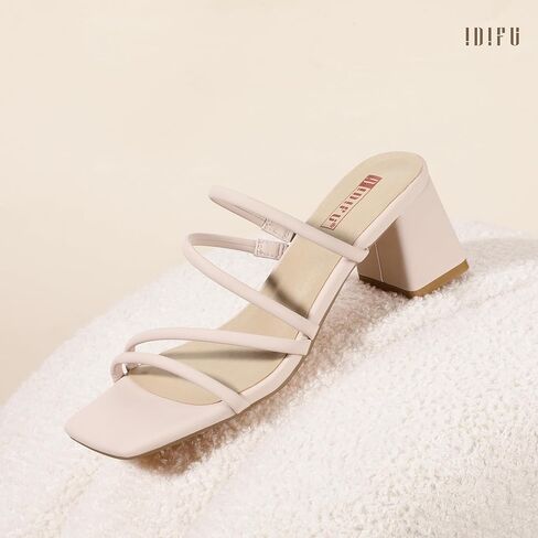 IDIFU IN2 Strappy Heels for Women Square Toe Low Chunky Block Heels Wedding Prom Slip On Dress Shoes for Bride Bridesmaid Comfortable Heeled Slide Sandals Slingback Short Mule Heels in Kuwait