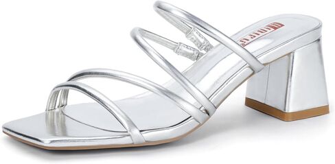 IDIFU IN2 Strappy Heels for Women Square Toe Low Chunky Block Heels Wedding Prom Slip On Dress Shoes for Bride Bridesmaid Comfortable Heeled Slide Sandals Slingback Short Mule Heels in Kuwait