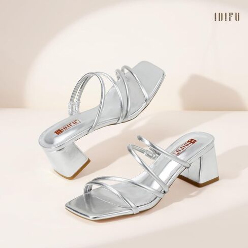 IDIFU IN2 Strappy Heels for Women Square Toe Low Chunky Block Heels Wedding Prom Slip On Dress Shoes for Bride Bridesmaid Comfortable Heeled Slide Sandals Slingback Short Mule Heels in Kuwait