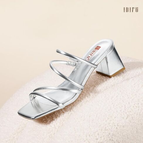 IDIFU IN2 Strappy Heels for Women Square Toe Low Chunky Block Heels Wedding Prom Slip On Dress Shoes for Bride Bridesmaid Comfortable Heeled Slide Sandals Slingback Short Mule Heels in Kuwait