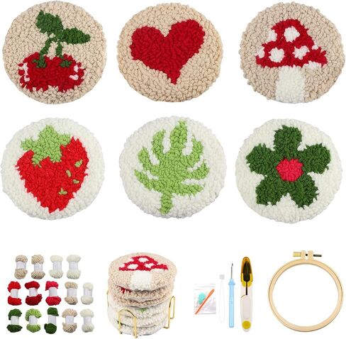 AIRDEA Punch Needle Coasters Kit,Landscape Punch Needle Embroidery Complete Kits for Adults Beginner 3.94x3.94 Inches,Included All Accessories,DIY Car Coasters,Drink Coasters, in Saudi Arabia