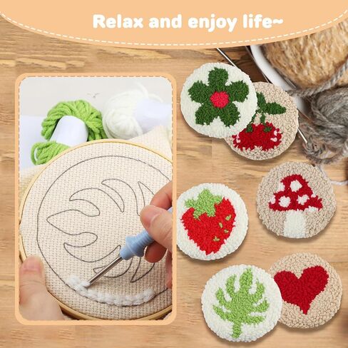 AIRDEA Punch Needle Coasters Kit,Landscape Punch Needle Embroidery Complete Kits for Adults Beginner 3.94x3.94 Inches,Included All Accessories,DIY Car Coasters,Drink Coasters, in Saudi Arabia