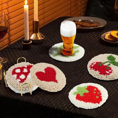 AIRDEA Punch Needle Coasters Kit,Landscape Punch Needle Embroidery Complete Kits for Adults Beginner 3.94x3.94 Inches,Included All Accessories,DIY Car Coasters,Drink Coasters, in Saudi Arabia