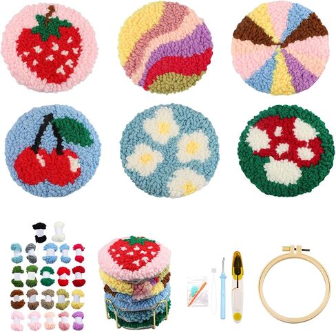 AIRDEA Punch Needle Coasters Kit,Landscape Punch Needle Embroidery Complete Kits for Adults Beginner 3.94x3.94 Inches,Included All Accessories,DIY Car Coasters,Drink Coasters, in Saudi Arabia
