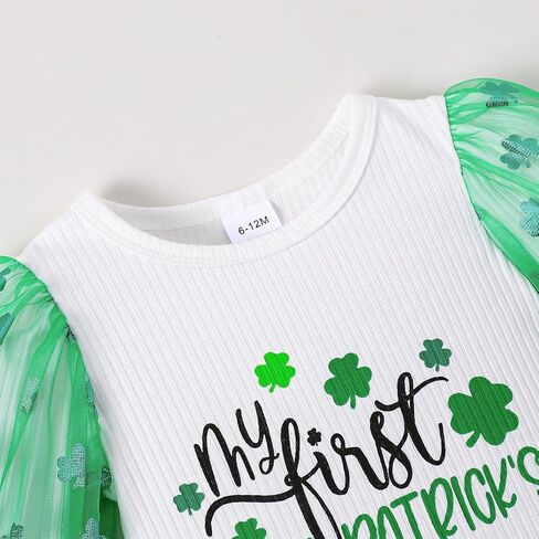 Baby Girl My First St. Patrick's Day Outfits Green Long Sleeve Romper Lucky Clover Pant+Headband Clothes Set in Saudi Arabia
